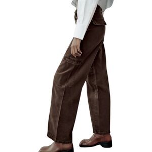 Zara Mid Rise TRF Cargo Wide Leg Jeans - 2 - Chocolate Brown